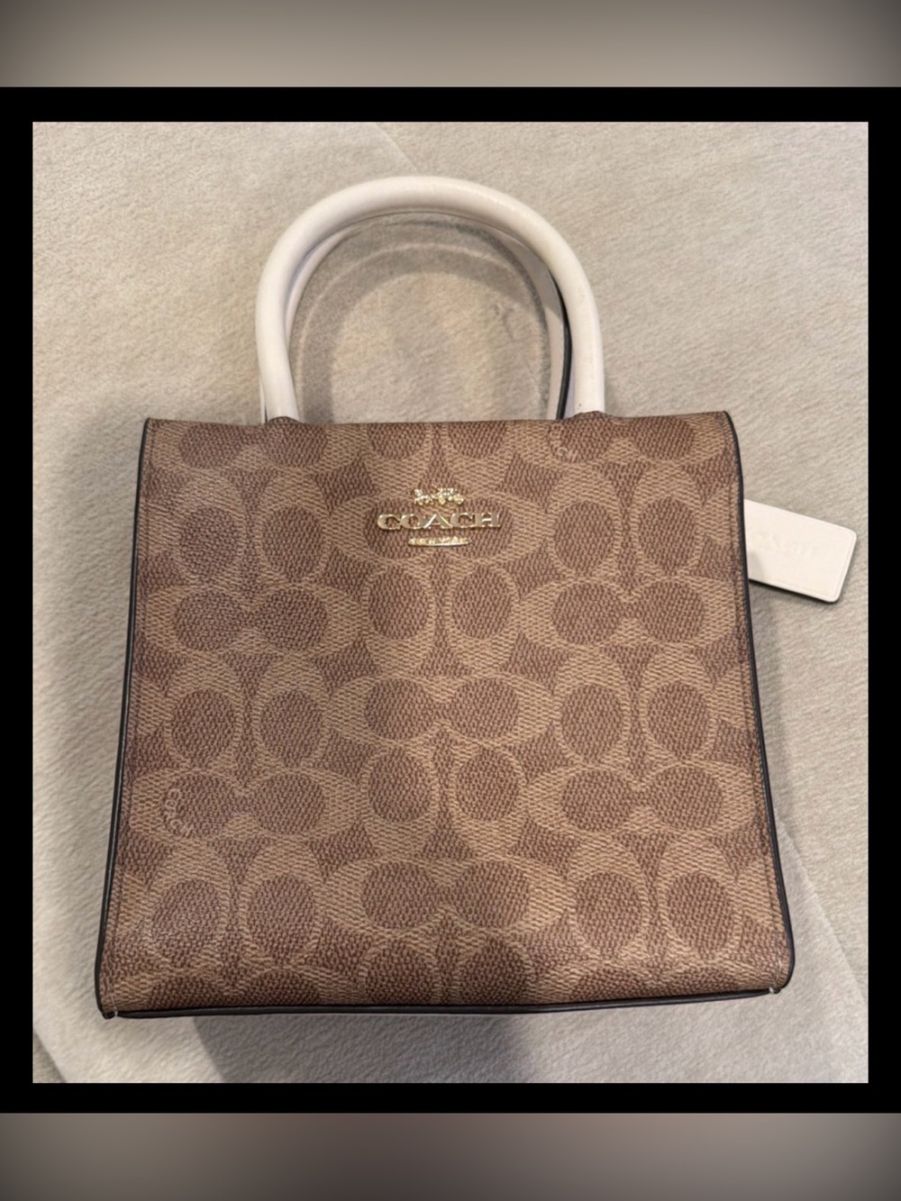 Coach Cally 17 Classic Monogram Canvas Leather Tote Crossbody Tan/Chalk NWOT